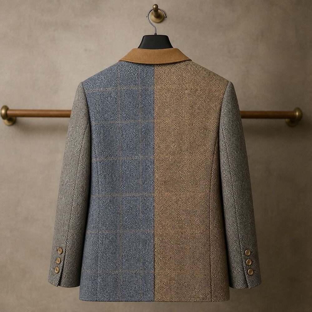 Vintage QPS Patchwork Herringbone Wool-Blend Blazer Jacket #1401 - Picture 2 of 5